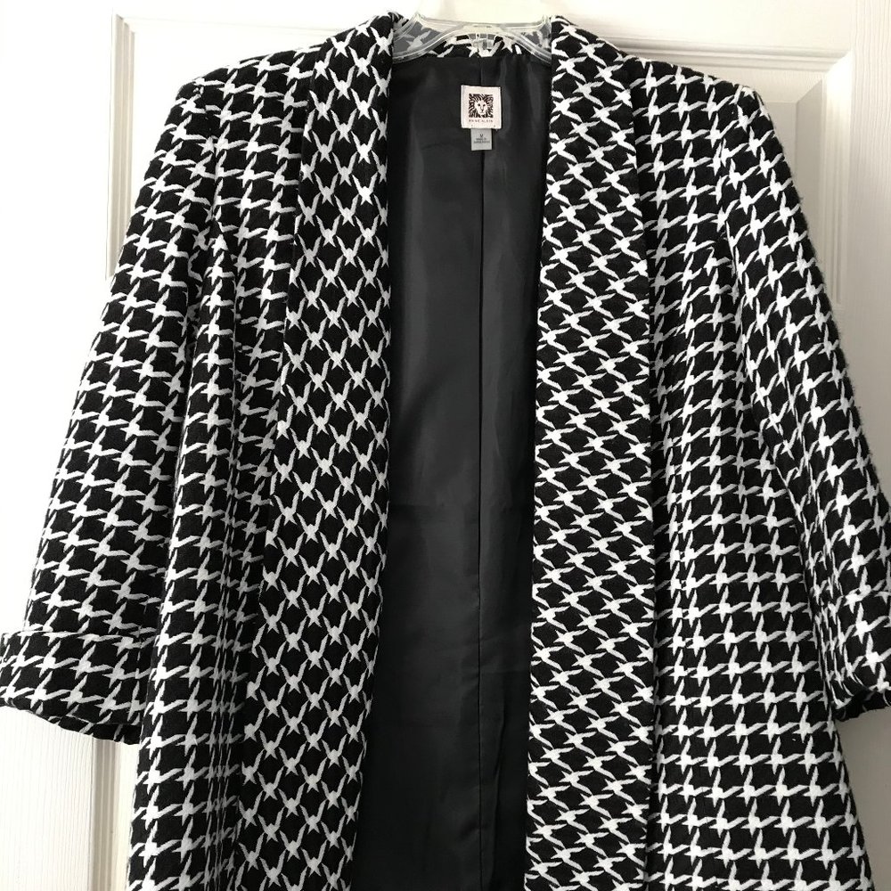 Black and White Houndstooth Long Jacket/Blazer